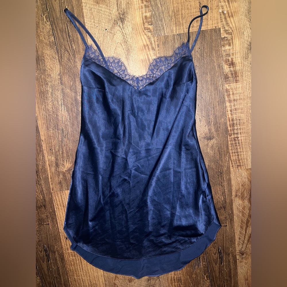 Vintage Victorias Secret Navy Satin Lacey Lingerie Slip Dress